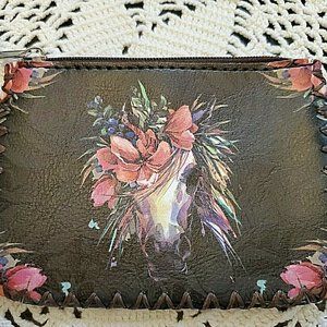 CUTE! Hand Painted Designer HORSE Coin Change Purse Wallet with Zipper